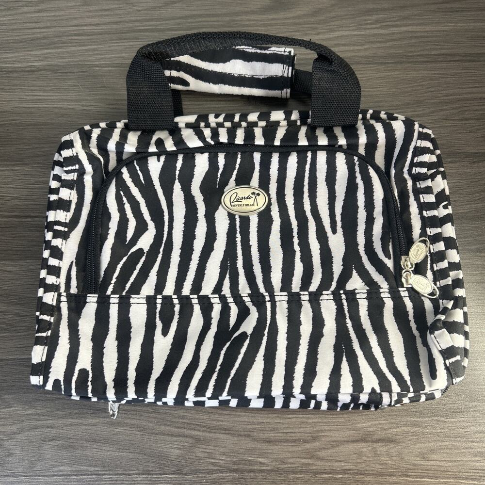 Vintage Ricardo Beverly Hills Zebra Hanging Toiletry Travel Organizer Bag 2413